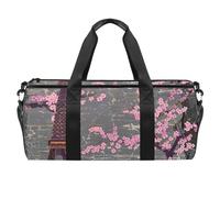 Borsone da palestra da uomo, borsa da palestra da donna, borsa da weekender, con fiore di Parigi Torre Eiffel, viola, Motivo 6310, 45x23x23cm(17.7x9x9in)