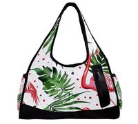 Borsone da palestra, da uomo, da donna, borsa da palestra, borsa da weekender, fenicottero con foglie tropicali, Motivo 1028, 47x16.5x27cm(18.5x6.5x10.6in)