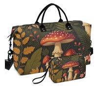 Borsone da palestra da viaggio Set Wave Ultrasuoni Trapuntato Trolley Sleeve Leggero per Viaggio, Funghi Foreste Floreali Cottagecore Pattern, one size, Retro
