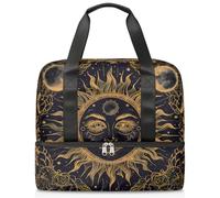 Borsone da palestra etnico bohémien con sole e luna, per donne e uomini, borsa da viaggio con scomparto per scarpe, grande capacità, per allenamento, fitness, yoga, nuoto, fine settimana