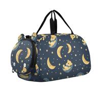 Borsone da palestra giallo con orsi addormentati e lune, blu scuro, con scomparto per scarpe, grande capacità, per bambini, per viaggi, sport, borsone e weekend