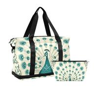 Borsone da palestra in stile vittoriano retrò, vintage, verde pavone, borsa da viaggio con cinghia regolabile per escursioni multifunzione, Retro Vintage Stile Vittoriano Verde Pavone, 1 size