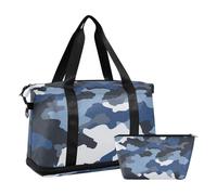 Borsone da palestra mimetico blu navy con borsa da toilette per sport, set da 2 pezzi, blu navy Camouflage, 1 size