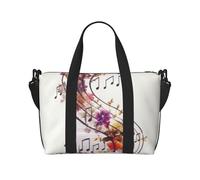 Borsone da palestra nero e bianco a scacchi, per uomini e donne, borsa da viaggio per la notte con scomparto per scarpe borse da allenamento, Nota musicale floreale, Taglia unica, Borsone da viaggio