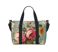 Borsone da palestra nero grigio bianco mimetico per uomo donna borsa da viaggio per la notte con scomparto per scarpe borse da allenamento, Fiori vintage, Taglia unica, Borsone da viaggio