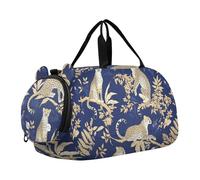 Borsone da palestra per bambini con motivo leopardato blu e oro, con scomparto per scarpe, leggero, con cinghia regolabile, per spiaggia, nuoto, piscina, sport