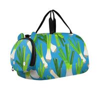 Borsone da palestra per ragazze con cipolla verde cartone animato blu con scomparto per scarpe leggero borsa da viaggio per ragazzi e ragazze, Cipolla verde cartone animato blu