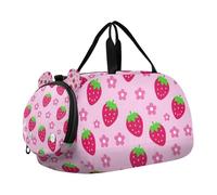 Borsone da palestra per ragazze con motivo di fragole e fiori rosa dolce con scomparto per scarpe, grande capacità, borsa da viaggio per ragazzi e ragazze