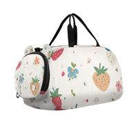 Borsone da palestra per ragazzi con grazioso motivo floreale con fragole in stile cartone animato, con scomparto per scarpe, leggero, borsone sportivo per viaggi, sport, fitness e allenamento