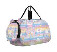 Borsone da palestra per ragazzi e ragazze con motivo castello delle fiabe con scomparto per scarpe, grande capacità, per ragazzi e ragazze