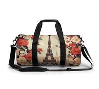 Borsone da palestra per uomo e donna, con immagine di una volpe, borsa da notte con scomparto, Parigi Vintage Floral, 17.7in/9in/9in