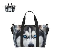 Borsone da palestra per uomo e donna con pastore tedesco, borsa da palestra con scomparto per scarpe, borse da viaggio leggere, Husky dagli occhi blu, Taglia unica, Borsone da viaggio
