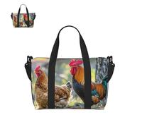 Borsone da palestra per uomo e donna con pastore tedesco, borsa da palestra con scomparto per scarpe, borse da viaggio leggere, Bella gallina di gallo, Taglia unica, Borsone da viaggio