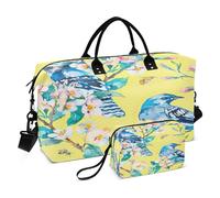 Borsone da palestra sportivo da portare con sé per il fine settimana con borsa da toilette per allenamento impermeabile Blue Jay su ramo fiorito ape, Multi, 1 size, Moderno/adattabile