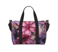 Borsone da palestra viola carino farfalla borsone per uomo donna borsa da viaggio per la notte con scomparto per scarpe borse da allenamento, Fiori viola., Taglia unica, Borsone da viaggio