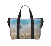 Borsone da spiaggia con conchiglie e stelle marine, può essere indossato a tracolla o a spalla, adatto per viaggi e campeggio.