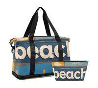 Borsone da spiaggia con poster vintage da palestra, borsa da viaggio a tracolla, borsa da viaggio con borsa da toilette per lo sport pieghevole, Poster vintage Spiaggia, 1 size