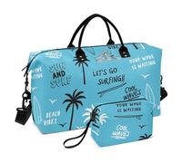 Borsone da surf con palme tropicali, onde e slogan, set da 2 pezzi, borsa da palestra con borsa da toilette per yoga e viaggi di lavoro, Tavole da surf Palm Tropical Trees Onde e Slogan, 1 Size