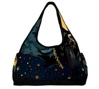 Borsone da uomo, borsa da palestra da donna, borsa da palestra per fitness, allenamento, danza, paesaggio notturno con luna e città, Motivo 5459, 47x16.5x27cm(18.5x6.5x10.6in)