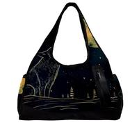 Borsone da uomo, borsa da palestra da donna, borsa da palestra per fitness, allenamento, danza, paesaggio notturno con luna e città, Motivo 5460, 47x16.5x27cm(18.5x6.5x10.6in)
