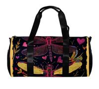 Borsone da uomo, borsa da palestra da donna, borsa da palestra per sport, palestra, nuoto, Doodle Art Dragonfly Heart Cartoon Lovely, Motivo 275, 45x23x23cm(17.7x9x9in)