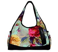 Borsone da uomo, borsa da palestra da donna, borsa da viaggio, yoga, borsone per allenamento, fiore colibrì peonia, Fantasia 1129, 47x16.5x27cm(18.5x6.5x10.6in)