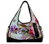 Borsone da uomo, borsa da palestra da donna, borsa da viaggio, yoga, borsone per allenamento, fiore colibrì peonia, Motivo 1131, 47x16.5x27cm(18.5x6.5x10.6in)
