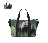 Borsone da uomo e donna con luna nel cielo notturno borsa da palestra con scomparto per scarpe borse da viaggio leggere borse da notte, Madre Orsa e i suoi cuccioli, Taglia unica, Borsone da viaggio