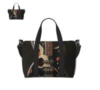 Borsone da uomo e donna, con pavone blu, borsa da palestra con scomparto per scarpe, borse da viaggio leggere, Chitarra nera, Taglia unica, Borsone da viaggio