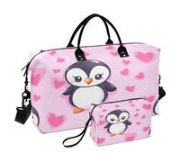 Borsone da viaggio a forma di cuore con pinguino, borsa da toilette e tracolla regolabile, per viaggi, palestra, yoga, fine settimana, Multicolore, Taglia unica, Beauty case