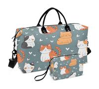 Borsone da viaggio a forma di cuore con simpatico gatto, borsa da toilette e tracolla regolabile, per viaggi, palestra, yoga, fine settimana, Multicolore, Taglia unica, Beauty case