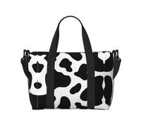 Borsone da viaggio a forma di mucca, per sport, palestra, yoga, weekender, per la notte, con scomparto, Nero, One Size