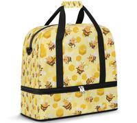 Borsone da viaggio a nido d'ape con api dei cartoni animati per donne e uomini borse per la notte per il fine settimana pieghevole separato bagnato 47 L Tote Bag per sport palestra yoga, Colore, 47 L,