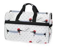 Borsone da viaggio a pois in stile francese con cani bassotto per uomini, donne, ragazzi, ragazze, adolescenti, borsa sportiva oversize con scomparto per scarpe, per la notte, il fine settimana, yoga,
