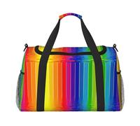 Borsone da viaggio a righe arcobaleno, grande, pieghevole, impermeabile, per la notte, spiaggia, piscina, sport, palestra