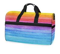 Borsone da viaggio a righe arcobaleno per uomini, donne, ragazzi, ragazze, adolescenti, borsa sportiva oversize con scomparto per scarpe, per la notte, il fine settimana, yoga, allenamento, borsa da
