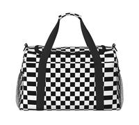 Borsone da viaggio a righe bianche e nere a scacchi, borsa per il fine settimana, borsa a mano per allenamento, sport, ospedale