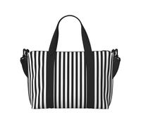 Borsone da viaggio a righe bianche e nere - Borsa da viaggio leggera Oxford per oggetti personali da donna, ideale per palestra da uomo, Nero , Taglia unica