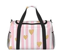 Borsone da viaggio a righe rosa con cuore galassia, borsa da palestra per la notte e il weekender, per uomini e donne, leggero, bagaglio a mano per allenamento e vacanze