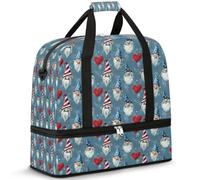 Borsone da viaggio a tema americano con gnomi e cuore, per donne e uomini, per il fine settimana, pieghevole, separato dal bagnato, 47 l, per sport, palestra, yoga, Colore, 47 L, Organizer per borse