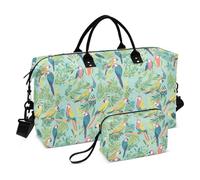Borsone da viaggio a tracolla, borsa da viaggio per weekender, borsa da palestra grande con borsa da toilette per palestra pieghevole, pappagalli piante tropicali verdi