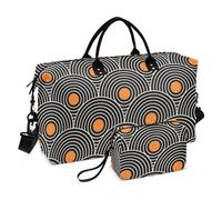 Borsone da viaggio arancione con motivo a cerchi concentrici grandi borsa da aeroporto con borsa da toilette borsone sportivo per viaggi di allenamento pieghevoli, Motivo circolare concentrico