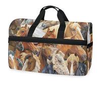 Borsone da viaggio artistico con ritratti di cavalli, per uomini, donne, ragazzi, ragazze, adolescenti, borsa da palestra oversize con scomparto per scarpe, borsa per allenamento durante la notte,