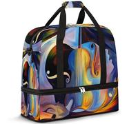 Borsone da viaggio astratto di musica umana per donne uomini musica colorata Weekend Borse da notte pieghevoli bagnati separati 47 L Tote Bag per sport palestra yoga, Colore, 47 L, Organizer per borse
