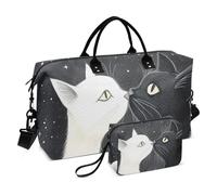 Borsone da viaggio, bianco e nero, per amanti dei gatti, borsa da palestra con borsa portaoggetti, borsa per la notte, per uomini e donne, viaggi, sport, yoga, Multicolore, Taglia unica