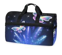 Borsone da viaggio blu con farfalla arcobaleno, per uomini, donne, ragazzi, ragazze, adolescenti, borsa da palestra oversize con scomparto per scarpe, per la notte, il fine settimana, yoga,