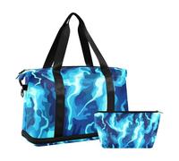 Borsone da viaggio blu con fulmini turchesi, borsa da viaggio per weekend, borsa da viaggio pieghevole, Turchese Fulmine, 1 size