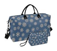 Borsone da viaggio blu e bianco con fiocchi di neve natalizi, borsa da viaggio per oggetti personali, borsone sportivo con cinghia regolabile per viaggi, set da 2 pezzi, Fiocchi di neve natalizi blu e