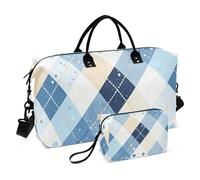 Borsone da viaggio blu e bianco Dream Grid Borsa da viaggio Borsa da viaggio per il fine settimana Borsa sportiva da palestra con tracolla regolabile per viaggi di grande capacità, Griglia da sogno