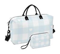 Borsone da viaggio blu e bianco Love Grid per la notte, borsa da palestra con cinghia regolabile per lo sport, set da 2 pezzi, Griglia d'amore blu e bianca, 1 size